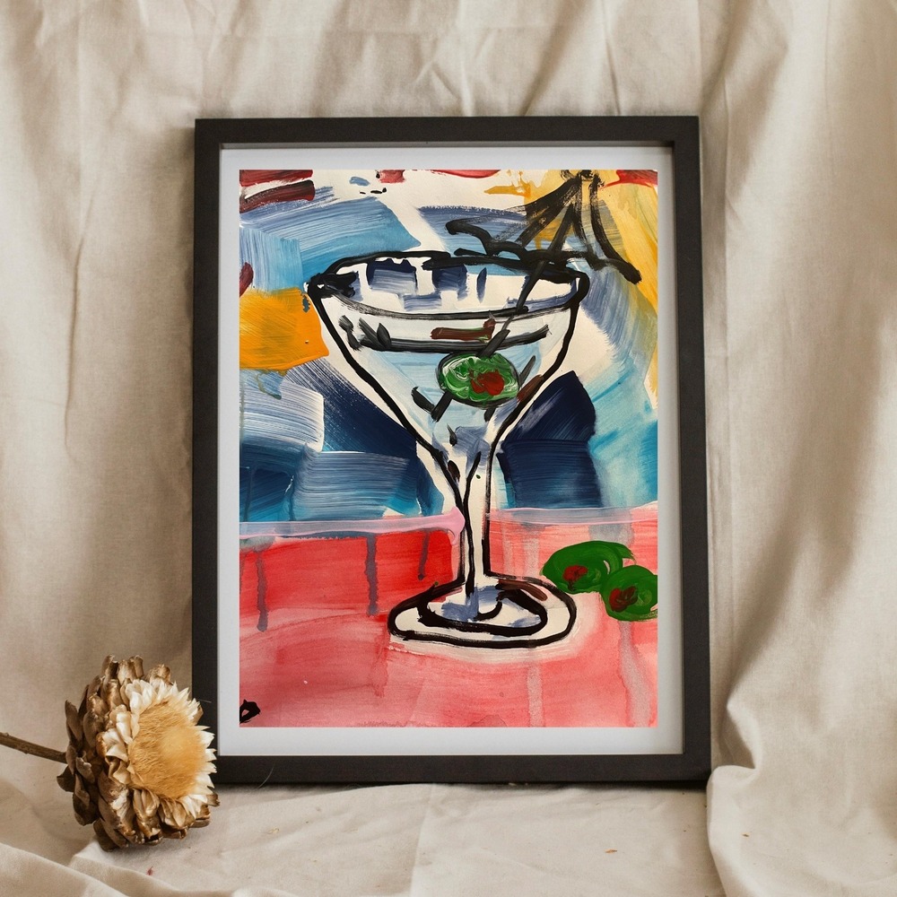 OMAN Original Martini Painting Abstract Expressionist Art 8.5x11 Cocktail Bar
